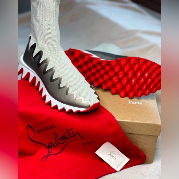 NEW. Unworn. Christian Louboutin Sharky Sock mesh trainers - Picture 1 of 4